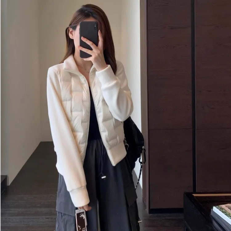 欧可纪90白鸭绒保暖加厚拼接显瘦羽绒外套女款短款羽绒服高端免洗
