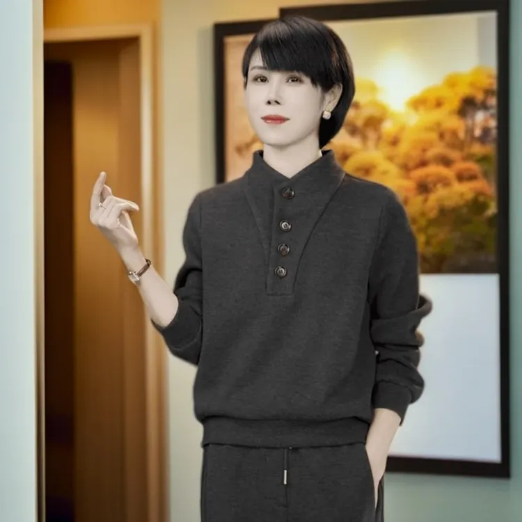 VALVOELITE立领卫衣女秋冬中年大气t恤女2025新款休闲内搭上衣