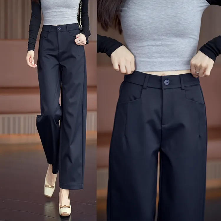 藏青色直筒西装裤女2025秋季新款松紧高腰宽松爆款休闲九分烟管裤
