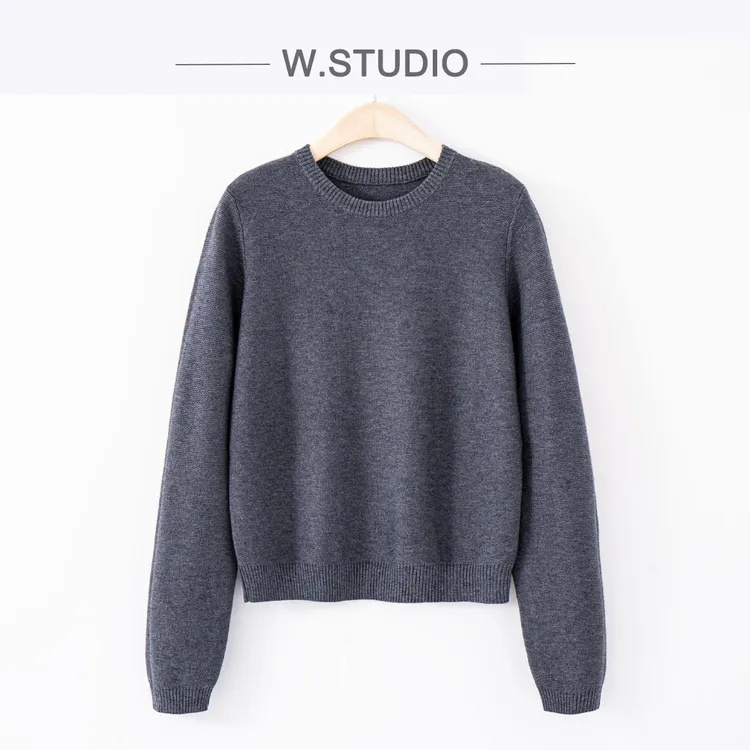 W.STUDIO 韩系慵懒风毛衣秋冬针织衫女洋气宽松圆领上衣长袖