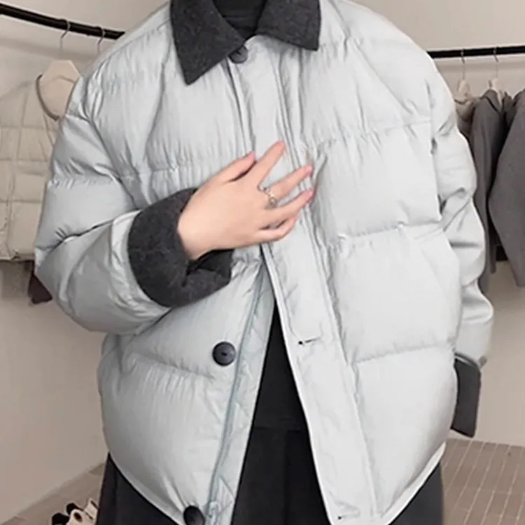 韩系复古毛呢拼接短款羽绒服女2025冬季超好看保暖白鸭绒加厚外套