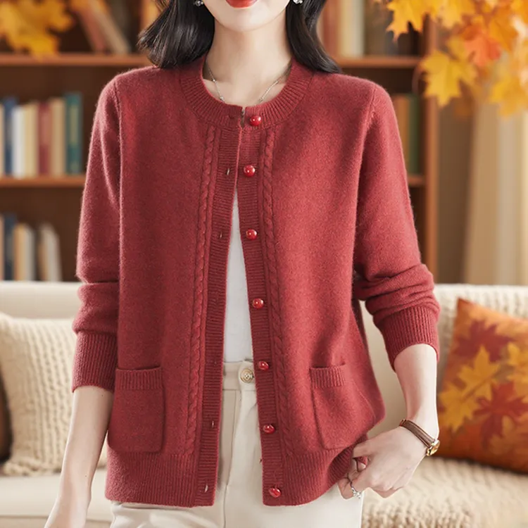 羊毛衫开衫女衣2025秋冬新款中老年妈妈大码爆款外套专柜正品