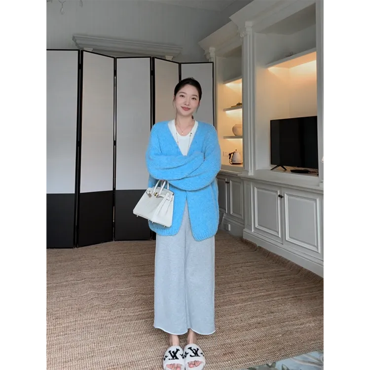 郭九九呢 羊毛气质宽松显瘦毛衣外套高腰休闲直筒裤 G925Z15877