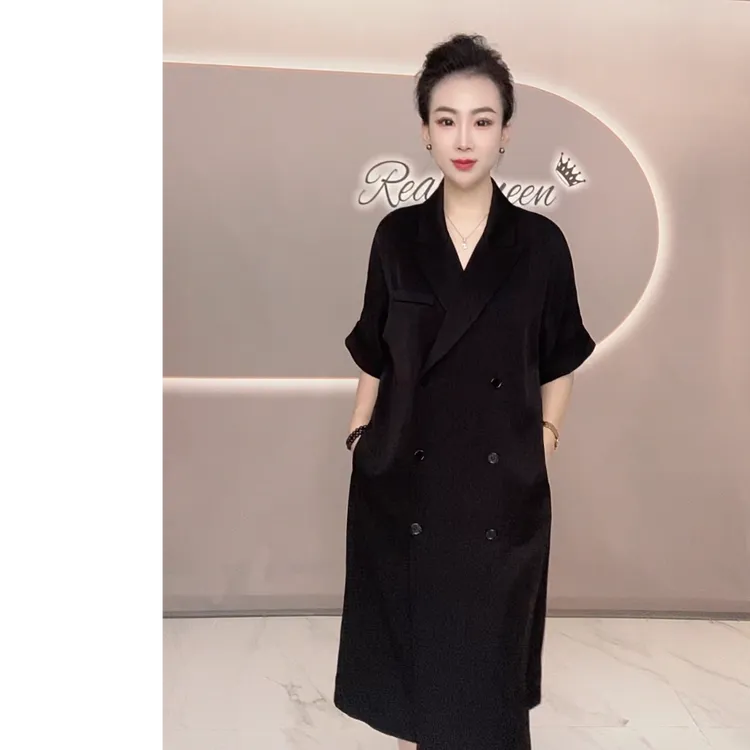 芮欧琨RealQueen【高定系列】23057西装领阔版进口三醋酸连衣裙