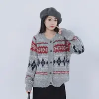 三福 秋季韩系复古撞色菱格毛衣显瘦时尚百搭针织衫512268