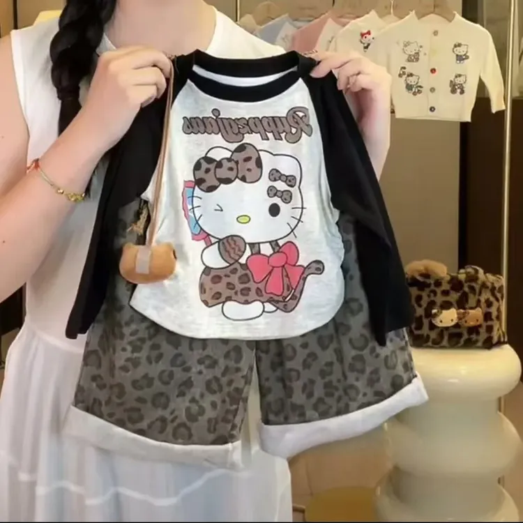女童洋气套装秋装2025新款小童女宝宝长袖上衣豹纹阔腿裤两件套潮