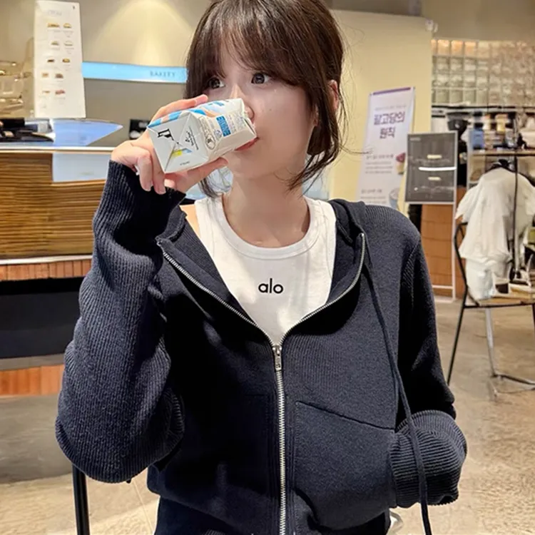 短款连帽休闲时尚毛针织衫早秋百搭修身显瘦韩版拉链长袖外套