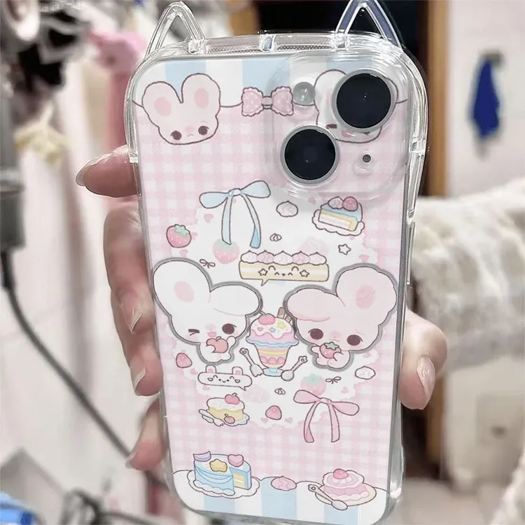 BANCA甜品双子兔适用苹果16promax猫耳朵手机壳iPhone15/14/13套