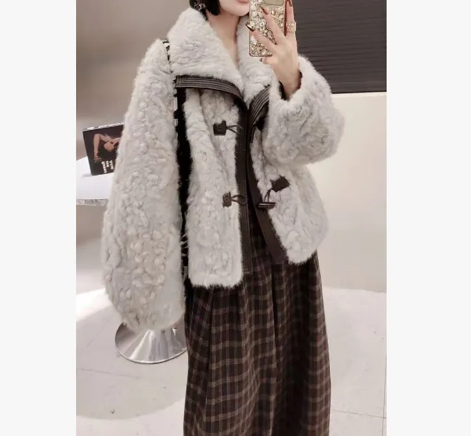 【专柜正版】保暖短款气质时尚冬季北极貂外套轻奢加厚百搭翻领9827