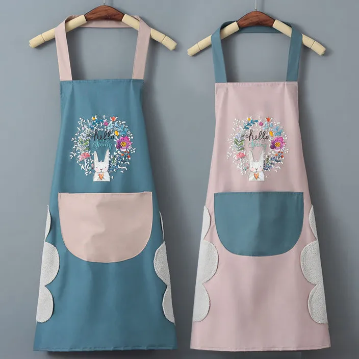 可擦手围裙厨房家用防油防水日系韩版时尚可爱做饭围腰家务情侣款