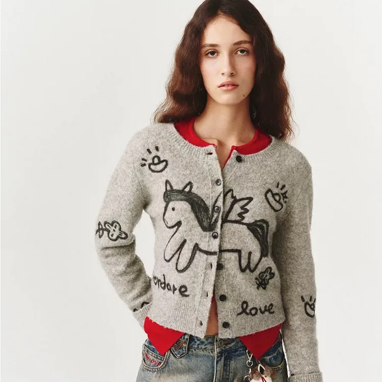 【FORDARE】26新年款秋冬涂鸦感"马上有钱"开衫