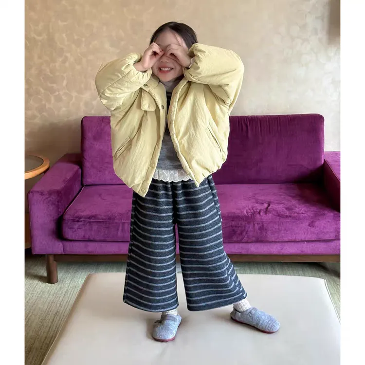 韩版纯色女童棉服2025冬装新款儿童立领短款面包服夹棉外套套装