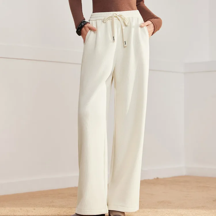 IEF/爱依服裤子2025冬季新款休闲气质百搭刺绣窄版加绒阔腿裤