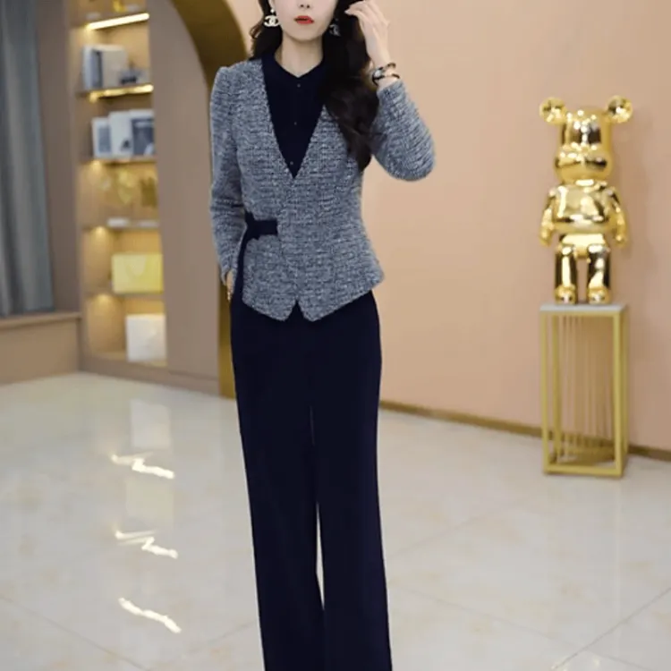 B395【上衣+裤子】2025秋冬新款时尚大气收腰显瘦百搭休闲套装裤
