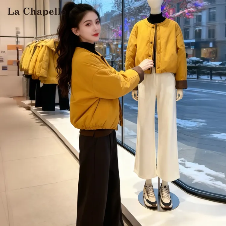 拉夏贝尔绵羊毛短款外套女2025秋冬装新款韩版巨好看独特的外套