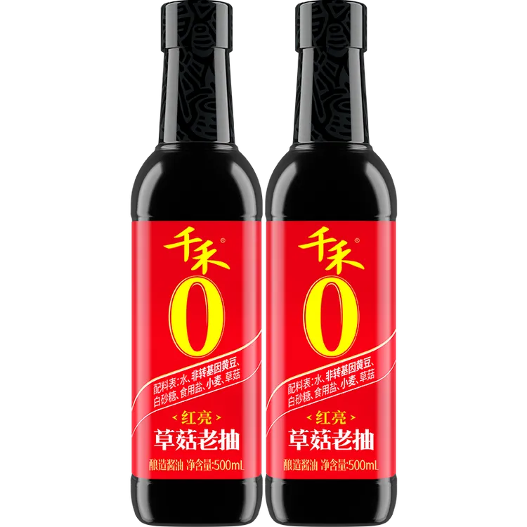 千禾零添加草菇老抽500ml/瓶家用厨房调味酿造酱油红亮红烧调味品
