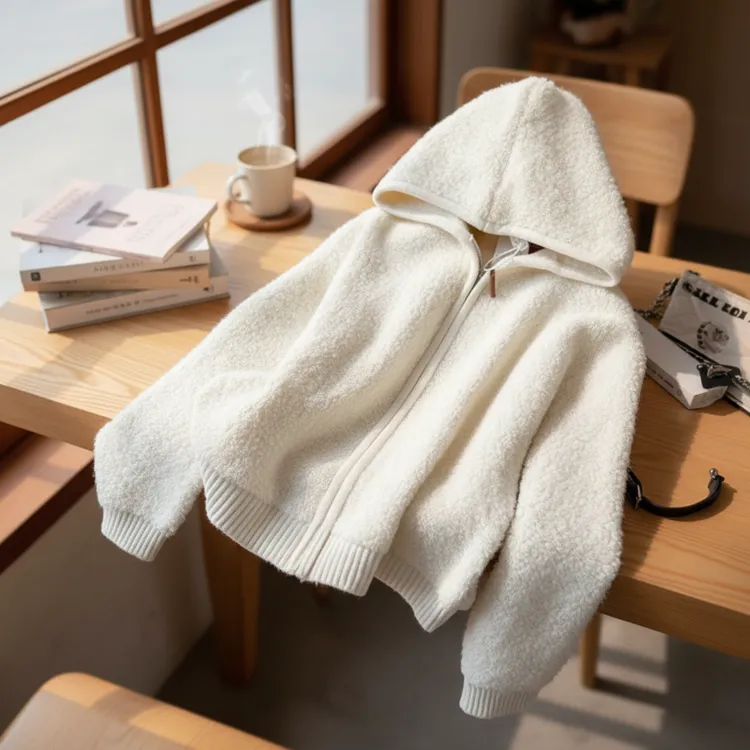2025秋冬新款颗粒绒韩系简约连帽毛衣慵懒风软糯休闲加厚针织开衫