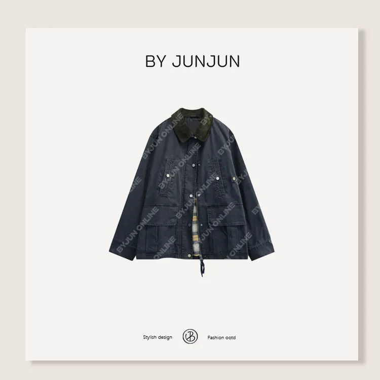ByJunjun【苏格兰】重工洗水内里拼格纹工装外套秋季女装