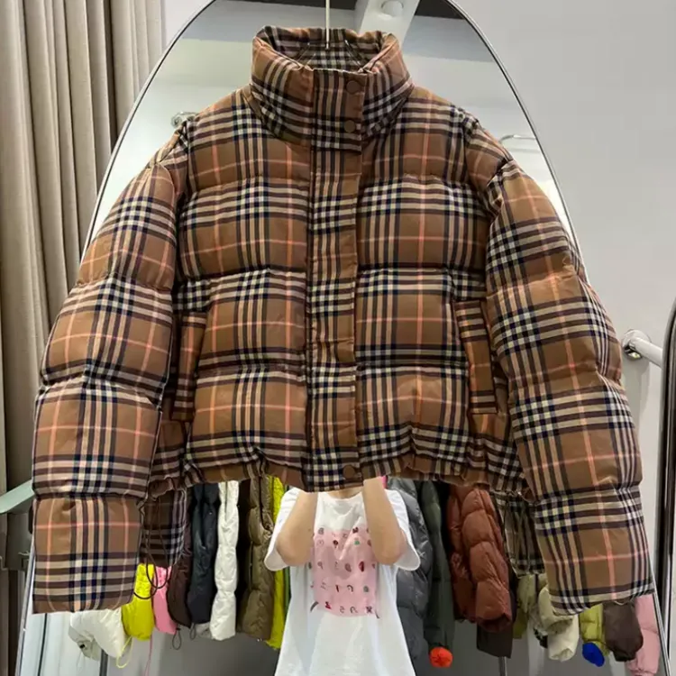 2025年冬季新款韩版格子小个子面包服加厚保暖短款时尚棉服女外套