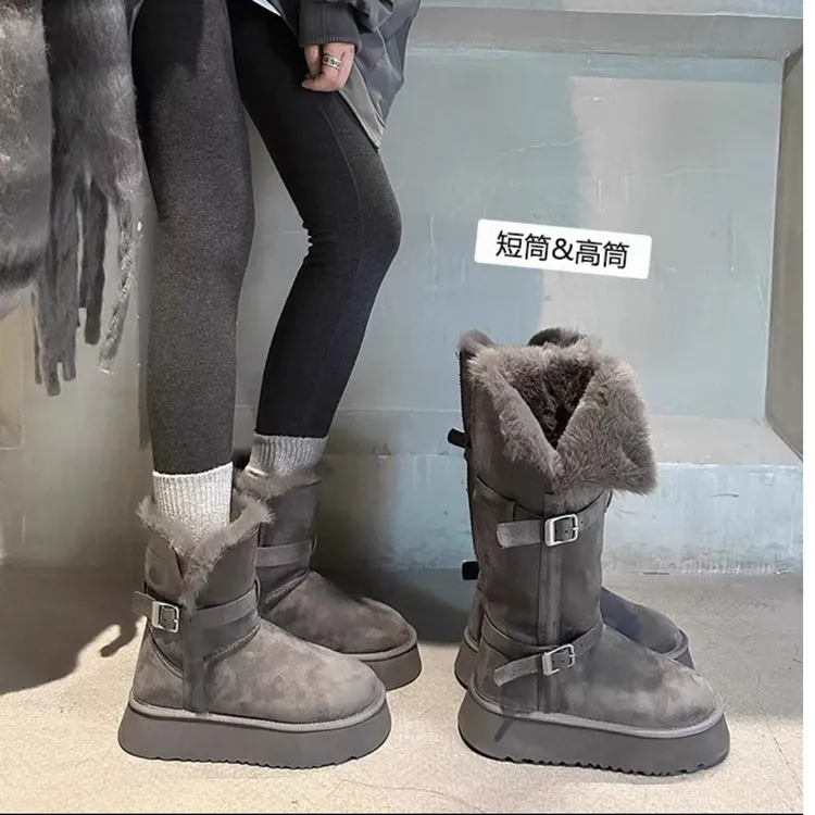 【现货现发】明星同款防滑冬季保暖高筒时尚雪地靴厚底女鞋加绒短靴