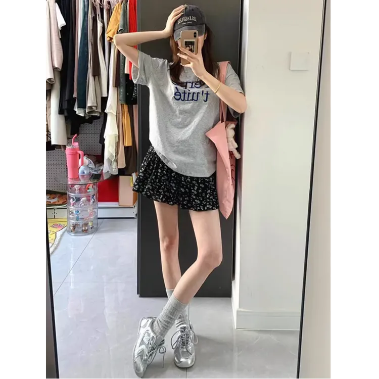 夏装搭配一整套韩系小个子穿搭美式复古甜辣chic上衣裙子两件套装