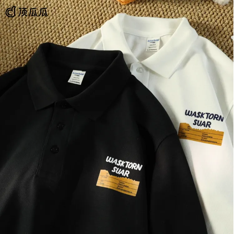 顶瓜瓜大码300斤复古街头polo衫男女夏季宽松休闲纯棉短袖t恤上衣