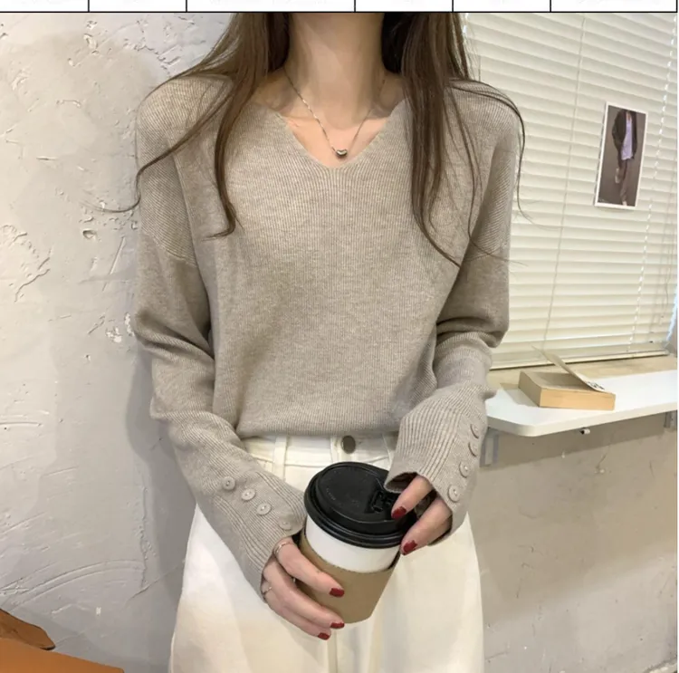 2025秋季v领简约新款设计感打底衫长袖温柔小众内搭针织衫上衣