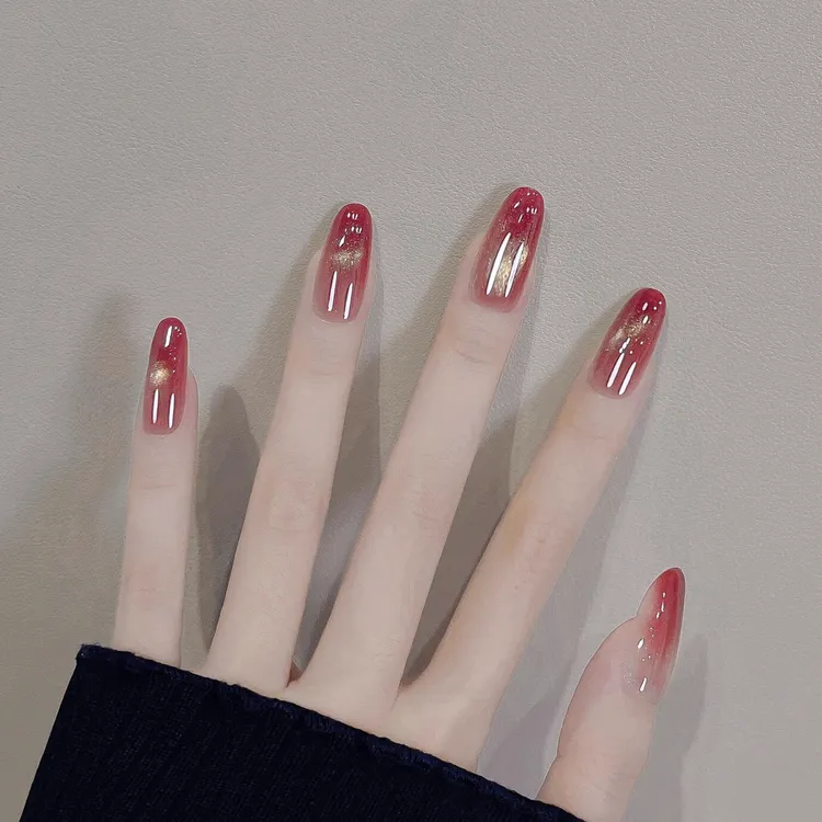 【安可拉红】红色渐变猫眼纯手工穿戴甲高级感显白2025爆款美甲推荐