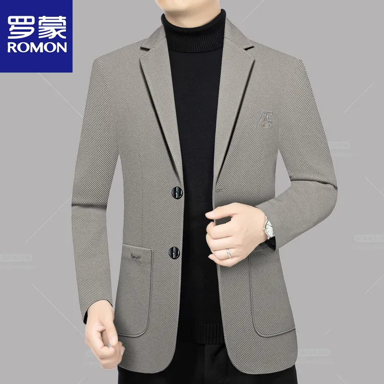 Romon/罗蒙春秋季新款高档男士休闲西服外套中年修身商务韩版西装