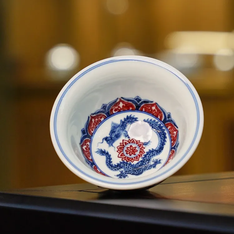 永明尚玩青花缠枝莲压手之陶瓷手绘十二生肖系列*祥龙献瑞YM194