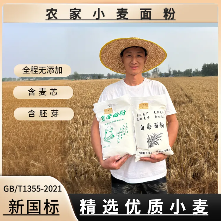 农村自磨5斤含麦芯胚芽小麦粉适合家庭面食制作通用面粉