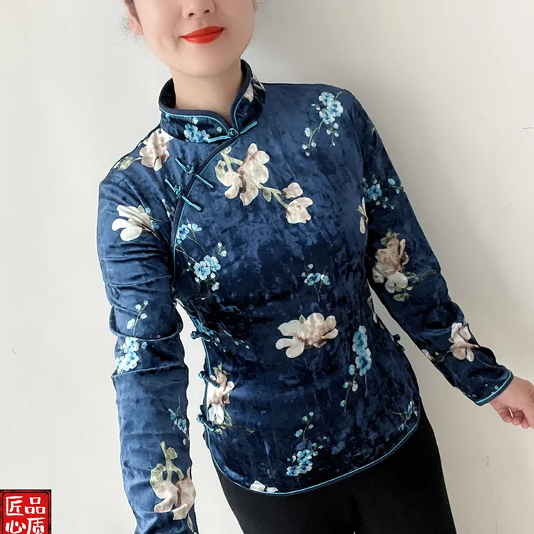 傲雪秋冬丝绒国风上衣中式唐装中国风长袖加厚复古时尚中式上衣女
