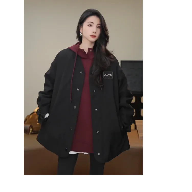 小乖逃双面穿黑色外套休闲百搭棉服秋冬后背字母高级感231016