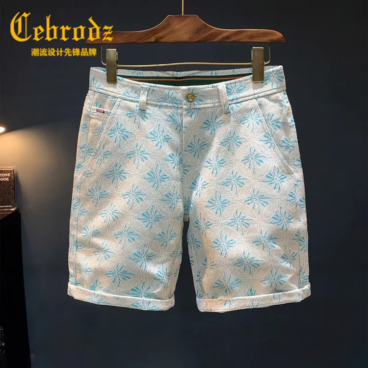 法国Cebrodz男士短裤潮牌夏季薄款印花休闲五分裤痞帅百搭中裤