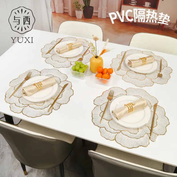 YUXI/与西牡丹花PVC隔热垫餐垫北欧装饰烫金杯垫桌垫防滑防水防烫