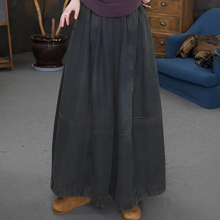 【加绒加厚】阔腿裤做旧女厚款冬季裙裤牛仔裤时尚百褶休闲秋冬