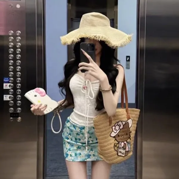 泳衣分体小胸聚拢显瘦裙式三件套抹胸背心女夏季海边度假风辣妹