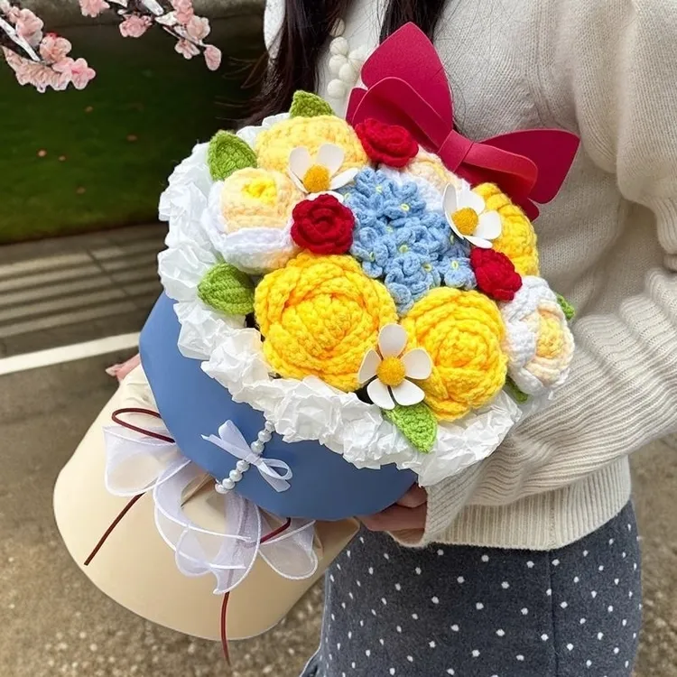 白雪公主同款小香风针织香皂玫瑰仿真花束情人节520送女友闺蜜花