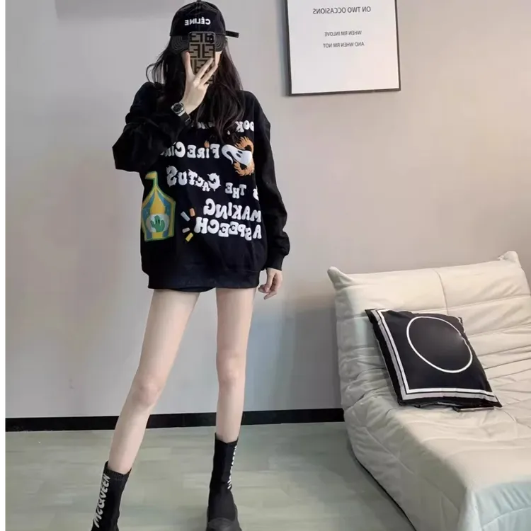 【现货】连帽卫衣女春季2025年新款宽松美式潮流高街休闲套头上衣