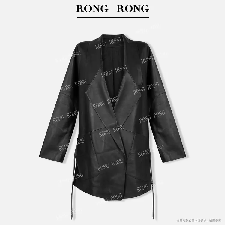 溶溶【意式酷飒】RONGRONG 100绵羊皮翻领立体轻奢质感长皮衣RR2309