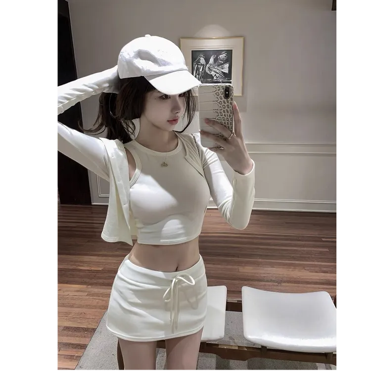 纯欲慵懒风女装时尚套装韩系极简风背心内搭显瘦开衫上衣夏季裙子