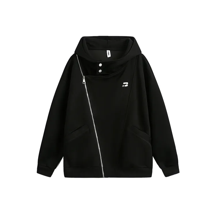 美式休闲潮流宽松运动斜拉链拼接设计连帽卫衣开衫外套街头中性风