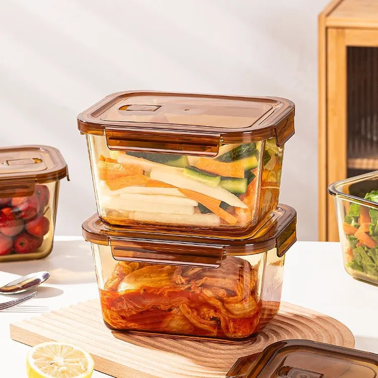 两只装琥珀色原色高硼硅玻璃保鲜盒家用2升大容量储物泡菜密封盒$