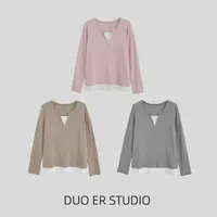 【朵儿studio】圆领假两件！基础又好搭！长袖打底衫T恤 D555