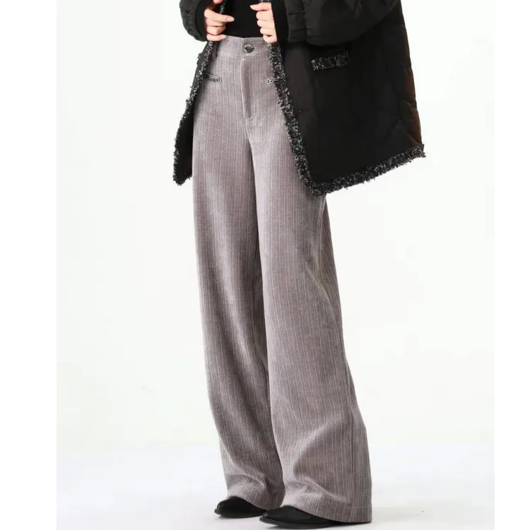 AMASS/阿玛施新款时尚简约百搭【雾感小香】雪尼尔直筒长裤女510058