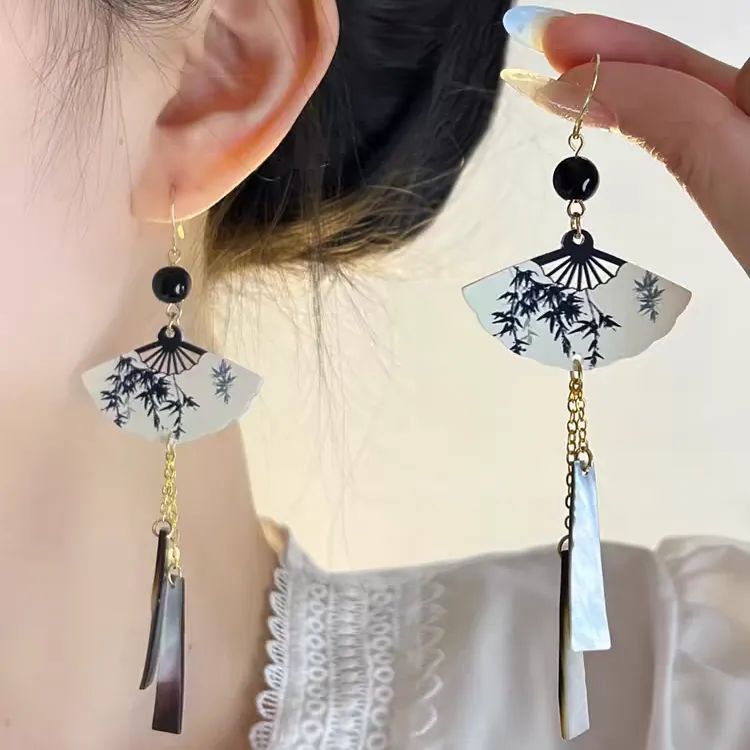 合金耳饰 【新中式】复古国风扇形流苏气质轻奢时尚百搭小众insA032