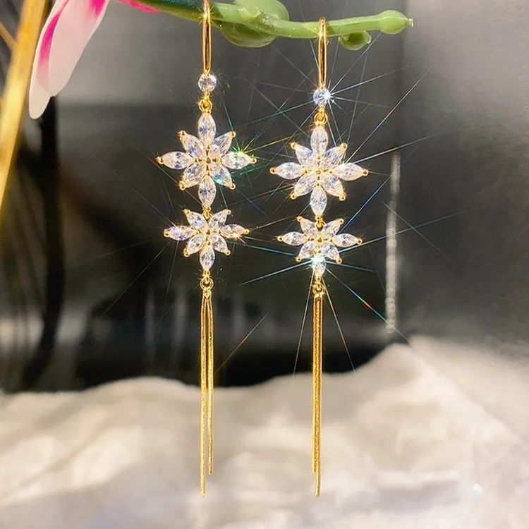 铜合金锆石耳饰 （7）星星流苏耳饰精致时尚百搭设计耳环