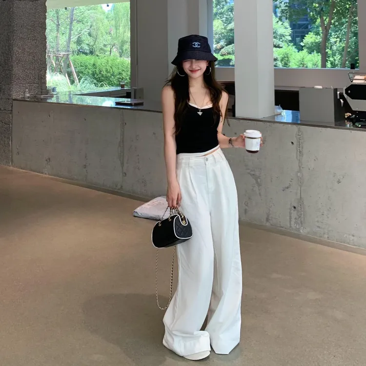 2025夏季新款女韩系纯欲显瘦气质时尚吊带背心上衣休闲阔腿裤套装