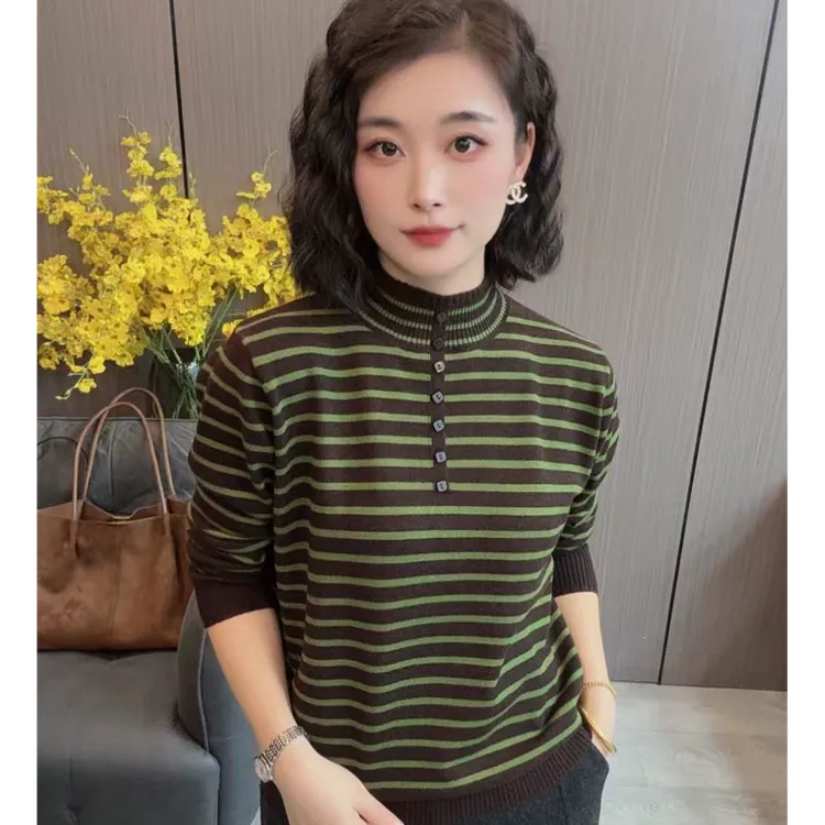 【海片】25760女士休闲时尚冬款条纹韩国绒毛衣针织衫百搭宽松