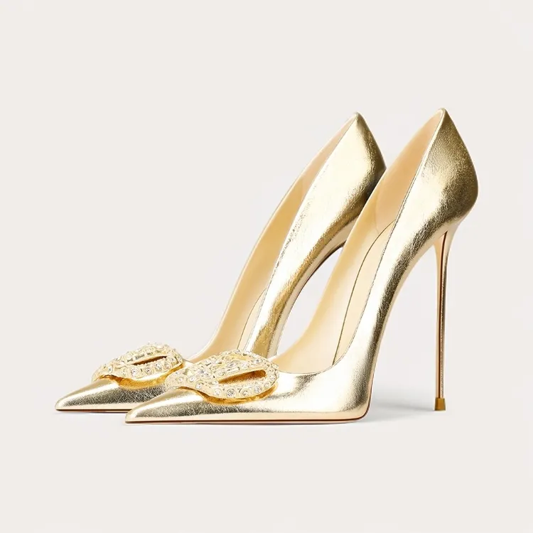 爆款网红流行浅金色高跟鞋秋季新款水钻绝美气质名媛通勤职业单鞋